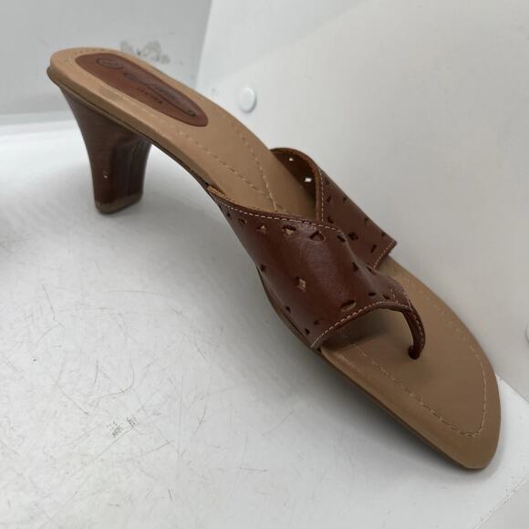 Fioni Brown Leather Laser Cut Heeled Sandal Size 10 - Picture 12 of 12